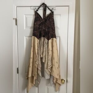 THE MORGAN FACTORY leopard & lace Halter tunic top S M